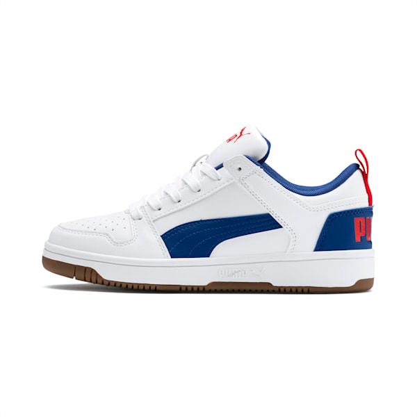 PUMA Rebound LayUp Lo Sneakers Big Kids, Puma White-Galaxy Blue-High Risk Red, extralarge