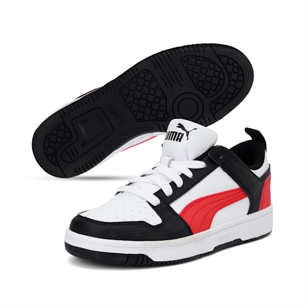 PUMA Rebound LayUp Lo Sneakers Big Kids, Puma White-High Risk Red-Puma Black