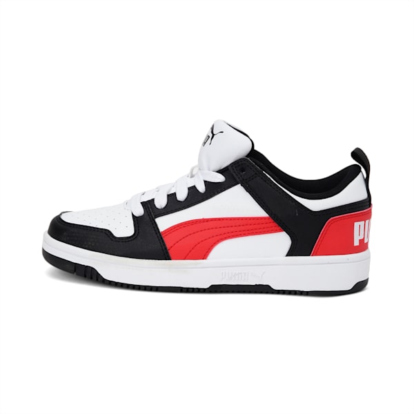 PUMA Rebound LayUp Lo Sneakers JR, Puma White-Puma Black-Red, extralarge-IND