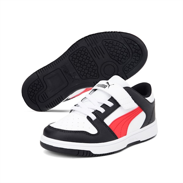 Rebound Lay-Up Lo V Kids' Trainers, Puma White-High Risk Red-Puma Black, extralarge