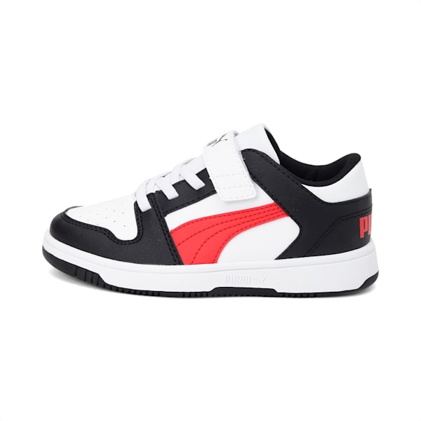 PUMA Rebound LayUp Lo Little Kids' Shoes, Puma White-High Risk Red-Puma Black, extralarge