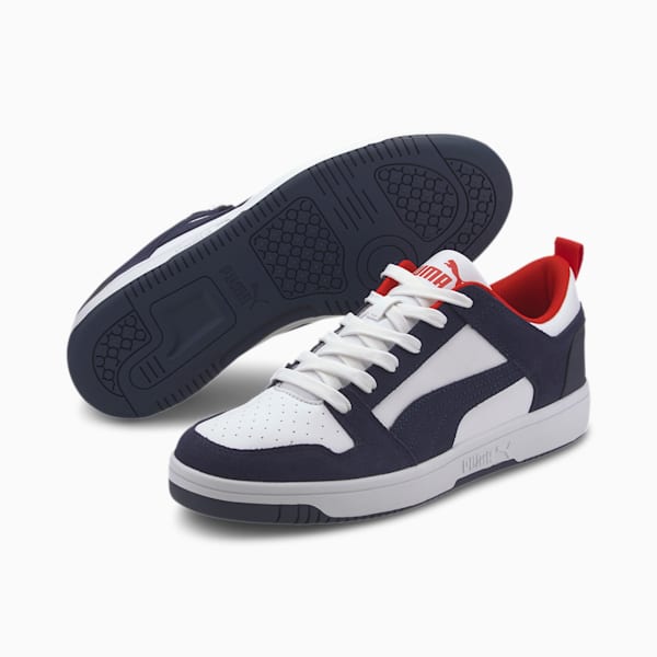 PUMA Rebound LayUp Lo Suede Men's Sneakers, Puma White-Peacoat-High Risk Red, extralarge