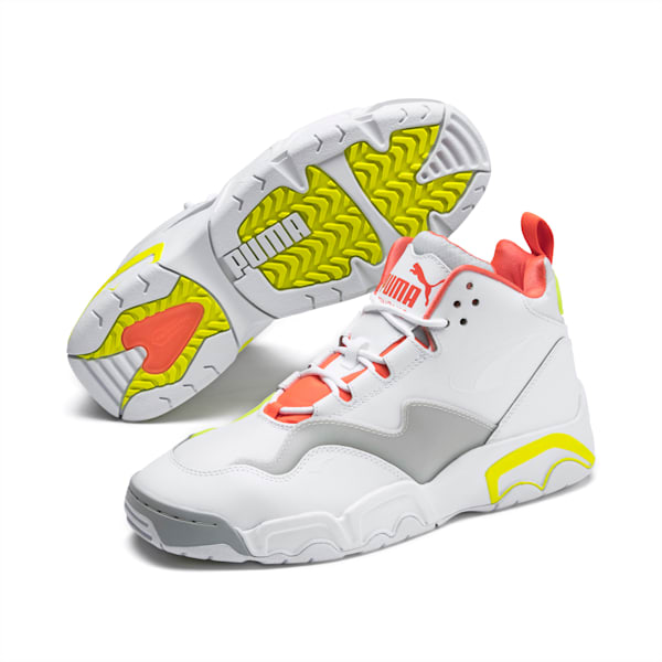 Source Mid Buzzer Sneakers, Puma White-Yellow Alert-High Rise, extralarge