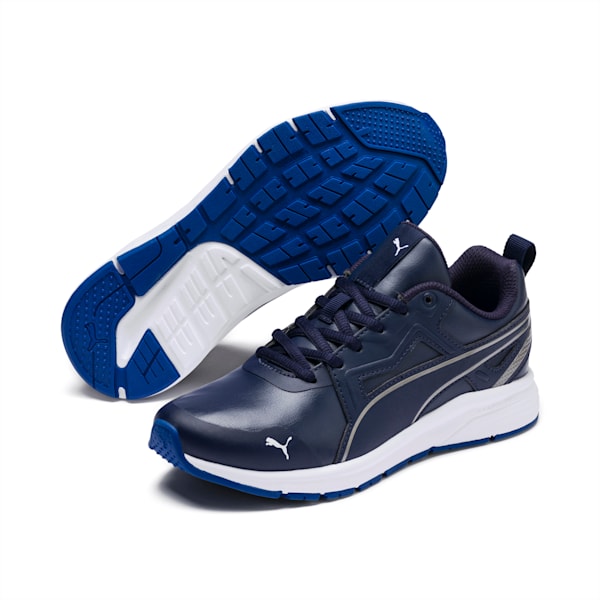Pure Jogger Youth Shoes, Peacoat-Aged Slvr-Wht-G Blue, extralarge-IND