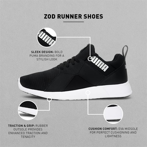 Zod Runner Men’s Running Sneakers, PUMA Black-Silver, extralarge-IND