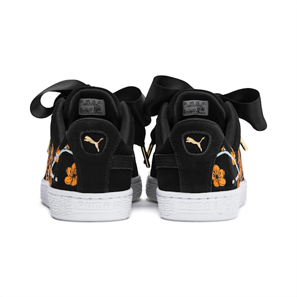 Suede Heart Floral Women's Sneakers, Puma Black-Bright Marigold, extralarge