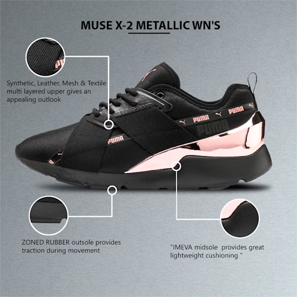Muse X-2 Metallic IMEVA Women's Shoes, Puma Black-Rose Gold
