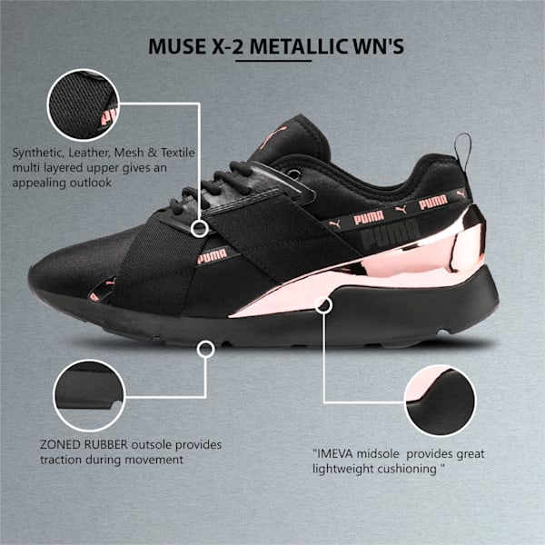 Muse X-2 Metallic IMEVA Women's Sneakers, Puma Black-Rose Gold, extralarge-IND