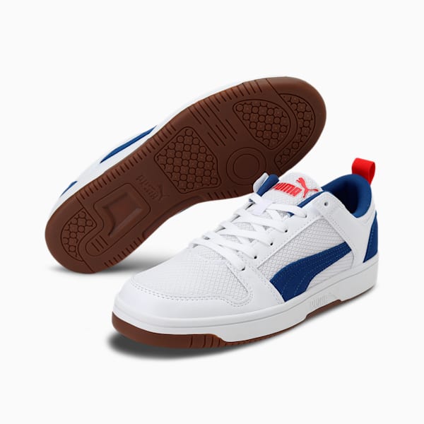 Rebound Lay-Up Lo SoftFoam+ Mesh Shoes, Puma White-Galaxy Blue-High Risk Red-Gum, extralarge-IND