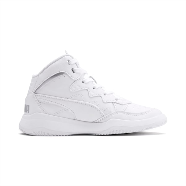 PUMA Rebound Playoff SL Little Kids' Shoes, Puma White-Puma Silver, extralarge