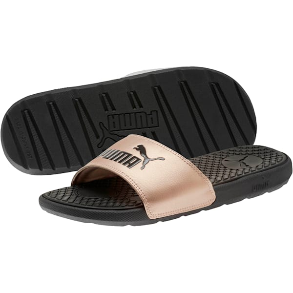 Cool Cat Metallic Women’s Slides, Puma Black-Rose Gold, extralarge