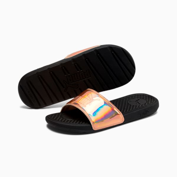 Cool Cat Opalescent Women's Slides, Puma Black-Rose Gold, extralarge