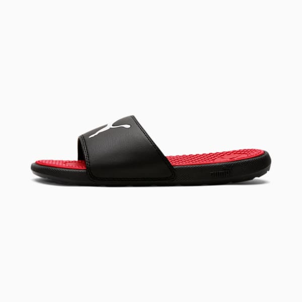 Cool Cat Sport Slides Big Kids, Puma Black-Puma White-High Risk Red, extralarge