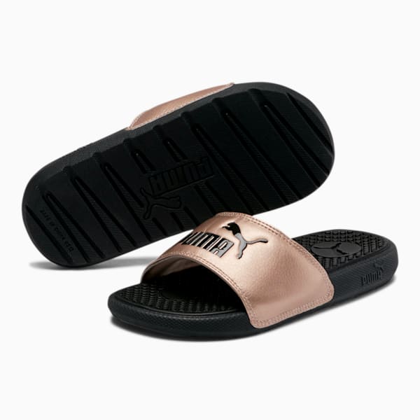 Cool Cat Metallic Little Kids' Slides, Puma Black-Rose Gold, extralarge