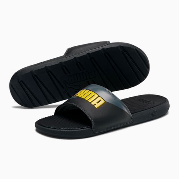 Cool Cat Bold Angled Men's Slides, Puma Black-QUIET SHADE-Blazing Yellow, extralarge