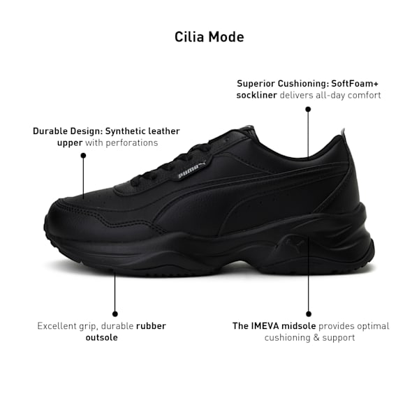 Cilia Mode Women's Sneakers, Puma Black-Puma Silver, extralarge-IND