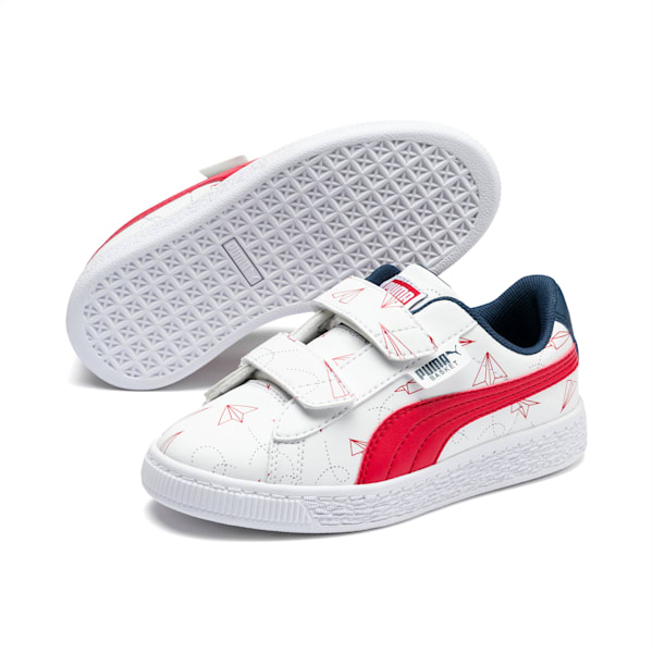 Basket Paper Plane Little Kids' Shoes, Puma White-High Risk Red, extralarge