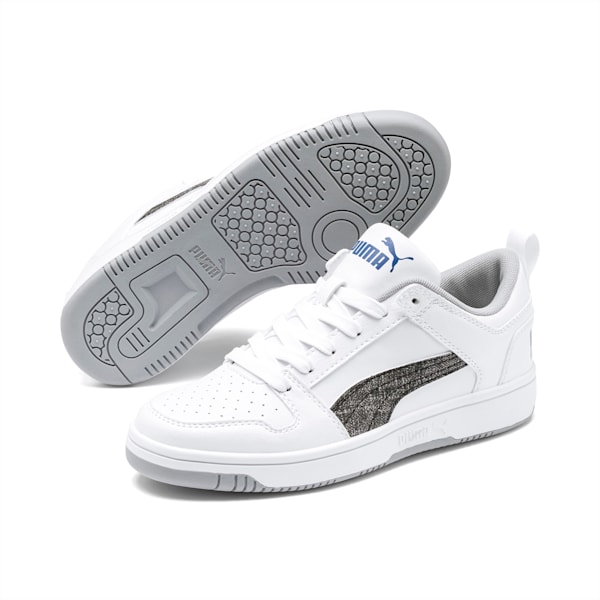 PUMA Rebound LayUp Garment Washed Sneakers JR, Puma White-Puma Black-Bright Cobalt-High Rise, extralarge