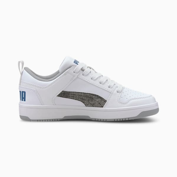 PUMA Rebound LayUp Garment Washed Sneakers JR, Puma White-Puma Black-Bright Cobalt-High Rise, extralarge