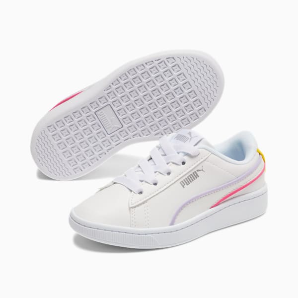 PUMA Vikky v2 Hem Little Kids' Shoes, Puma White-Puma Silver-Purple Heather-Bubblegum-Sunny Lime, extralarge