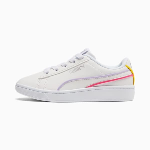 PUMA Vikky v2 Hem Little Kids' Shoes, Puma White-Puma Silver-Purple Heather-Bubblegum-Sunny Lime, extralarge