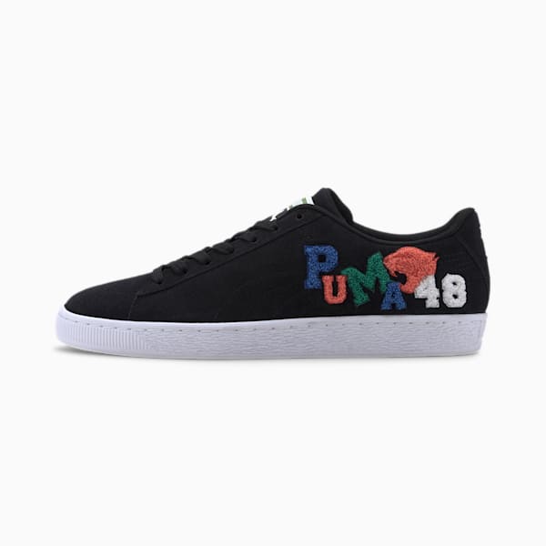 Suede Classic Badges Men's Sneakers, Puma Black-Puma White, extralarge