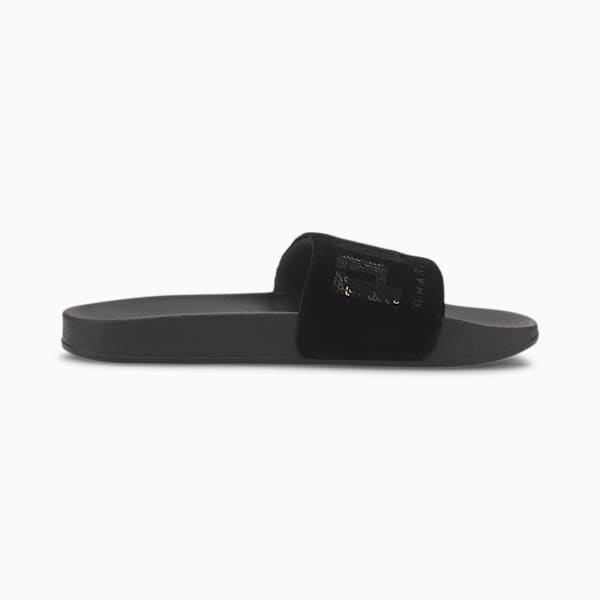 PUMA x CHARLOTTE OLYMPIA Leadcat Women's Slides, Puma Black-Puma Team Gold, extralarge