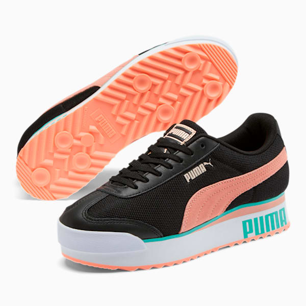 Roma Amor Mesh Mix Women's Sneakers, Black-Br Peach-Ble Turquoise, extralarge