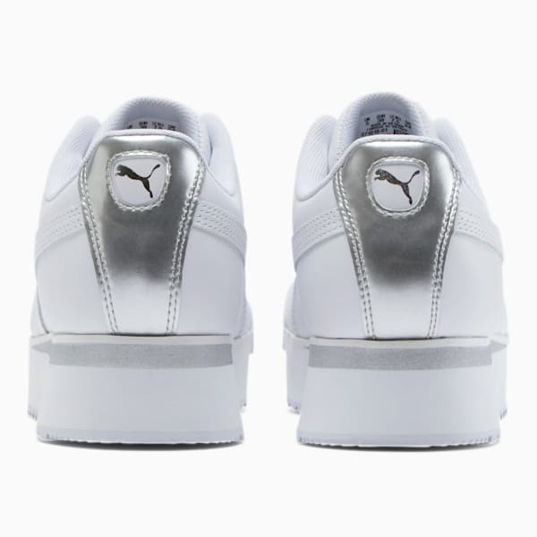 Roma Amor Leather Metallic Women's Sneakers, Puma White-Whisper White-Silver, extralarge