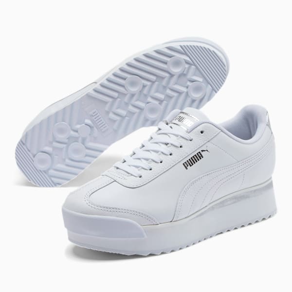 Roma Amor Leather Metallic Women's Sneakers, Puma White-Whisper White-Silver, extralarge