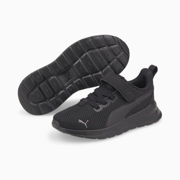 Black PUMA trainer for kids with laces and a hook-and-loop strap closure.