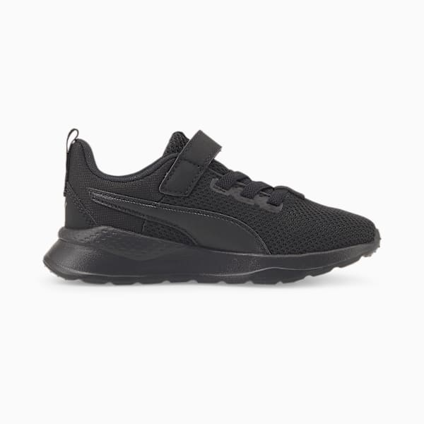 Black PUMA trainer for kids with a strap and mesh upper.