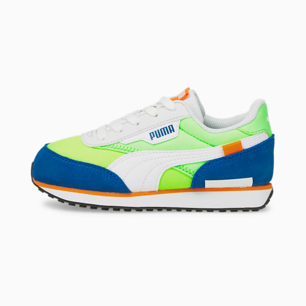 Future Rider Play On Little Kids' Shoes, Puma White-Fizzy Lime-Puma Royal, extralarge