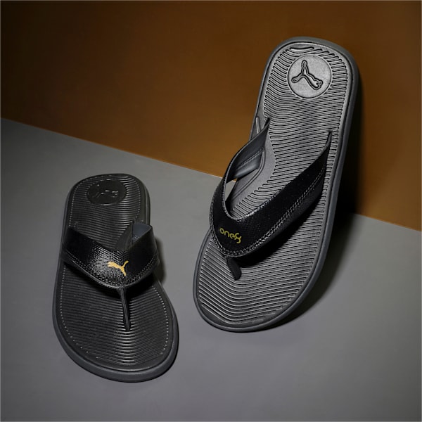 PUMA x one8 Stark MU Men's Flip Flops, Puma Black-Puma Team Gold-Dark Shadow, extralarge-IND