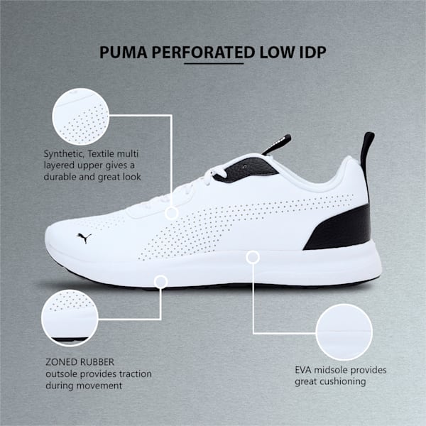 Perforated Low Unisex Sneakers, Puma White-Puma Black, extralarge-IND