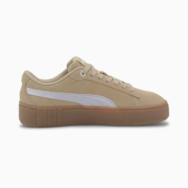 PUMA Smash Platform v2 Suede Women's Sneakers, Pale Khaki-Puma White, extralarge