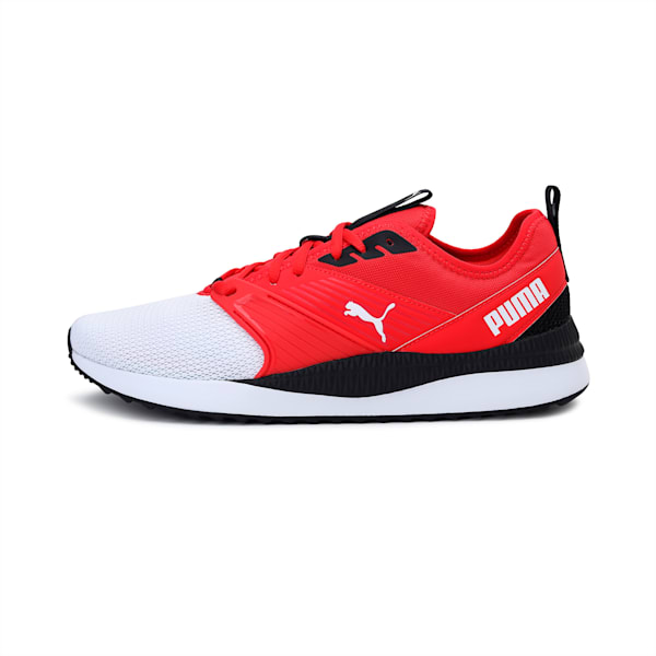 Pacer Next FFWD Unisex Running Shoe, Puma White-High Risk Red-Hot Coral-Puma Black