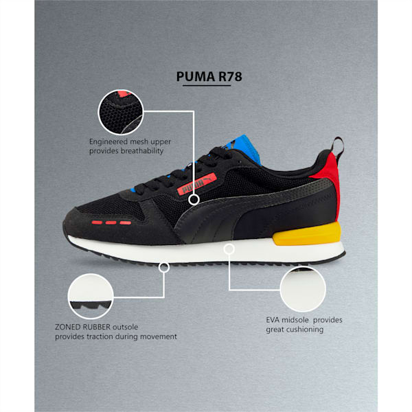 PUMA R78  Unisex Sneakers, Puma Black-Puma Black-High Risk Red, extralarge-IND