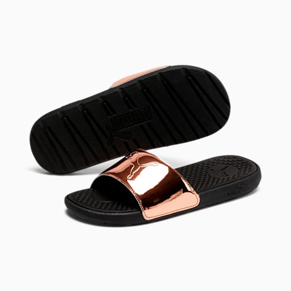 Cool Cat Sport Foil Women's Slides, Puma Black-Rose Gold, extralarge