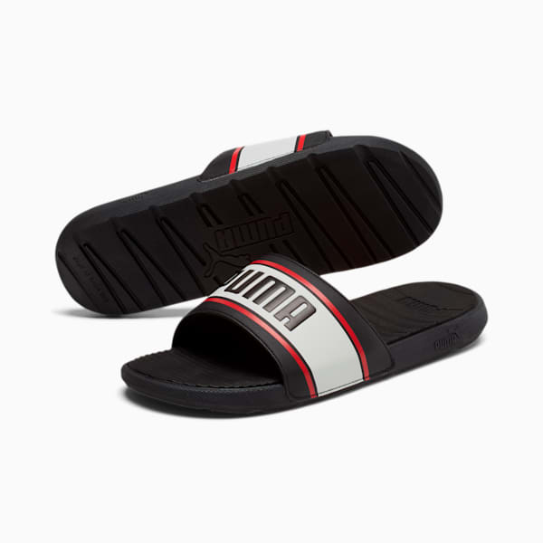 Cool Cat Sport Retro Men's Slides, Puma Black-PW-High Risk Red, extralarge