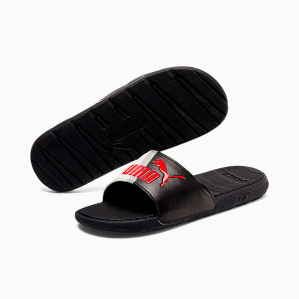 Red and hot sale black puma slides