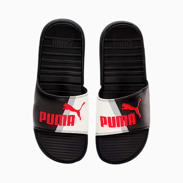 Cool Cat Block Men's Slides, Puma Black-Puma White-High Risk Red, extralarge