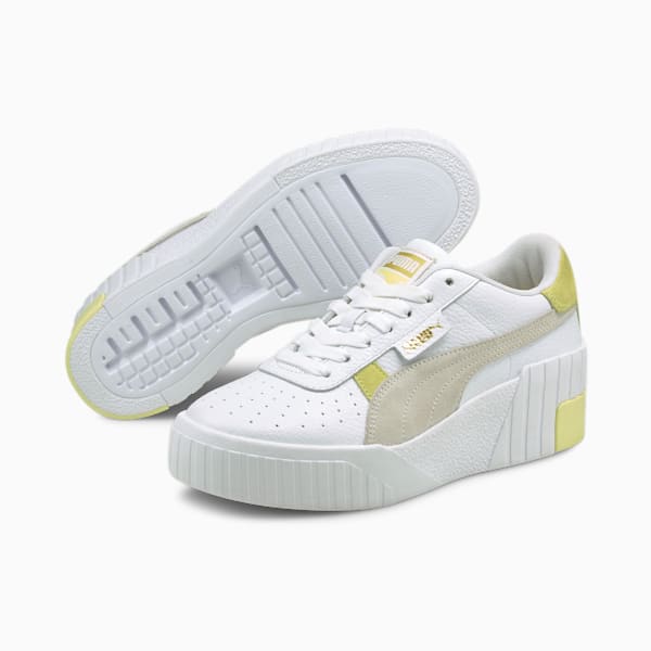 Tenis Cali Wedge Mix para Mujer, Puma White-Yellow Pear, extralarge