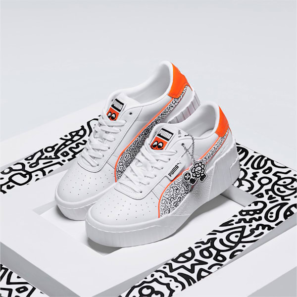 PUMA x MR DOODLE Cali Wedge Women's Sneakers, Puma White-Puma Black-Dragon Fire, extralarge