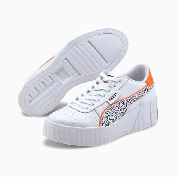 PUMA x MR DOODLE Cali Wedge Women's Sneakers, Puma White-Puma Black-Dragon Fire, extralarge