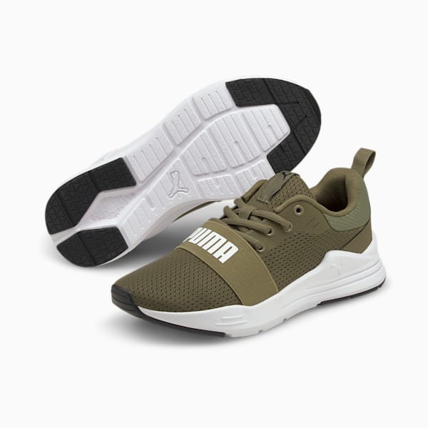 Wired Run Youth Trainers, Burnt Olive-Puma White