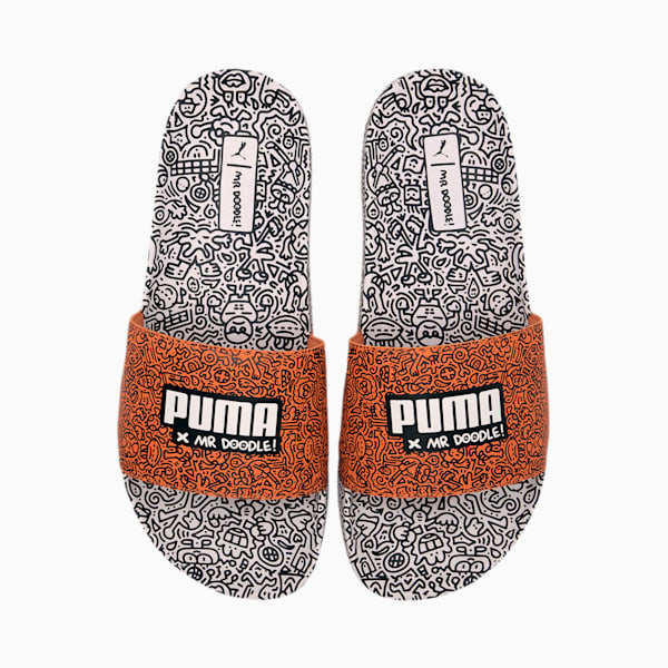 PUMA x MR DOODLE Leadcat 20 Men's Slides, Puma White-Puma Black-Dragon Fire, extralarge