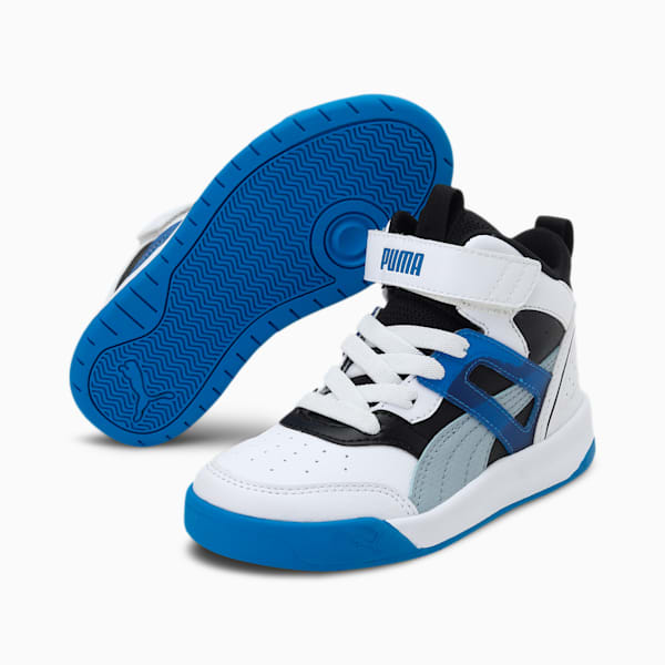 PUMA Backcourt Mid AC SoftFoam+ Kid's Shoes, Puma White-Blue Fog-Puma Black-Future Blue, extralarge-IND