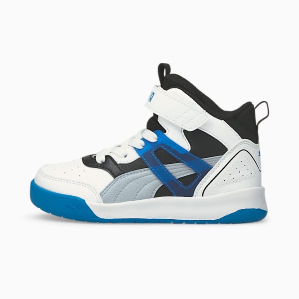 PUMA Backcourt Mid AC SoftFoam+ Kid's Shoes, Puma White-Blue Fog-Puma Black-Future Blue, extralarge-IND