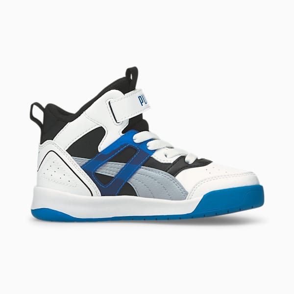 PUMA Backcourt Mid AC SoftFoam+ Kid's Shoes, Puma White-Blue Fog-Puma Black-Future Blue, extralarge-IND